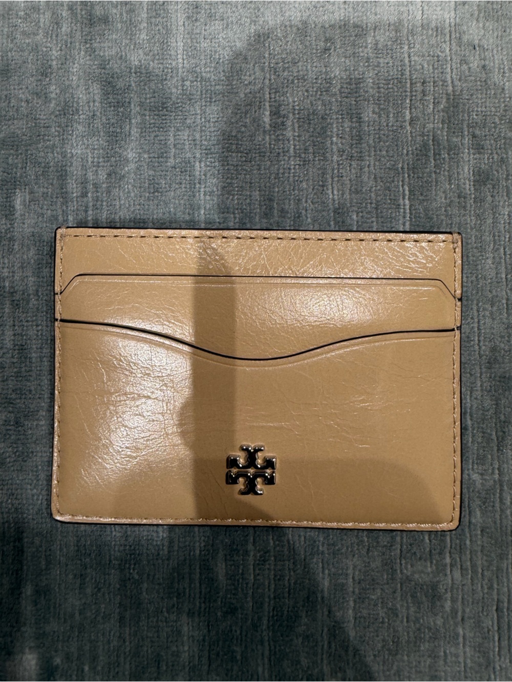 Tory Burch brown Patent Leather Card Holder with Gold Logo Emblem new
